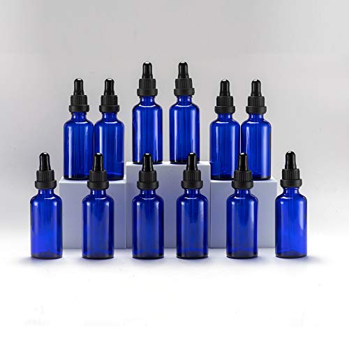YIZHAO Pipettenflasche 50ml Blau, Apothekerflasche mit [Dropper Pipette Glas], Tinktur Flaschen für Ätherische Öl,Parfümöle,Aromatherapie,Düfte,Flüssigkeit – 12Pcs von YIZHAO