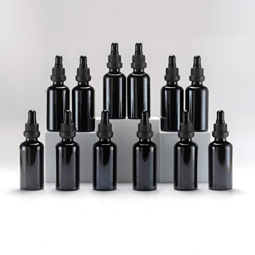 YIZHAO Pipettenflasche 50ml Schwarz, Apothekerflasche mit [Dropper Pipette Glas], Tinktur Flaschen für Ätherische Öl,Parfümöle,Aromatherapie,Düfte,Flüssigkeit – 12Pcs von YIZHAO