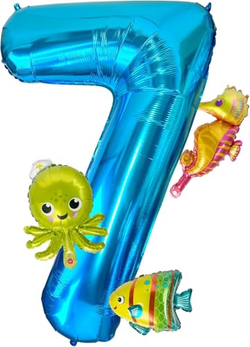 4Pcs Meerestiere Ballons,40 Inch Luftballon 7 Geburtstag,Ballon 7 Geburtstag Junge,Meerestiere Folienballon,Ozean Deko Geburtstag,Geeignet für Kindergeburtstage, Ozean Themenpartys von YIZHIXIANGQ