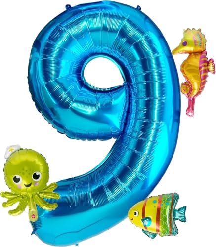 4Pcs Meerestiere Ballons,40 Inch Luftballon 9 Geburtstag,Ballon 9 Geburtstag Junge,Meerestiere Folienballon,Ozean Deko Geburtstag,Geeignet für Kindergeburtstage, Ozean Themenpartys von YIZHIXIANGQ