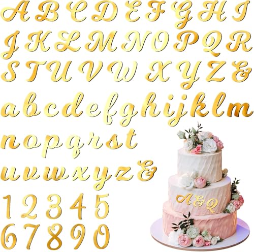 64 PCS Buchstaben Tortendeko Tortendeko Zahlen, Spiegel Zahlen 0-9 und A-Z Großbuchstaben Kleinbuchstaben, Acryl Personalisierte Kuchen Deko für Geburtstag Hochzeit Jubiläum Babyparty, Gold von YIZHIXIANGQ