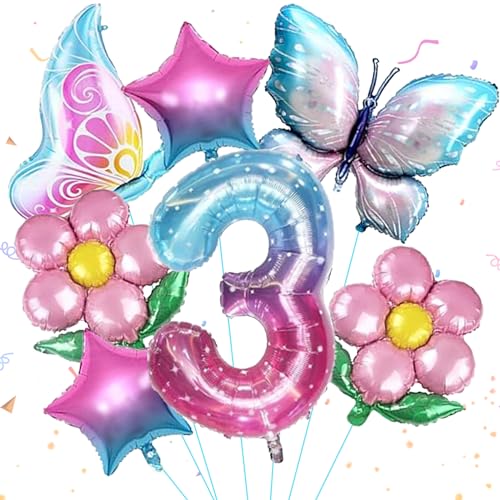 7Pcs schmetterling ballon,schmetterling deko geburtstag 3,geburtstag deko 3 jahre mädchen,geeignet für Mädchen-Geburtstagsparty-Dekoration, Themenparty Dekoration von YIZHIXIANGQ