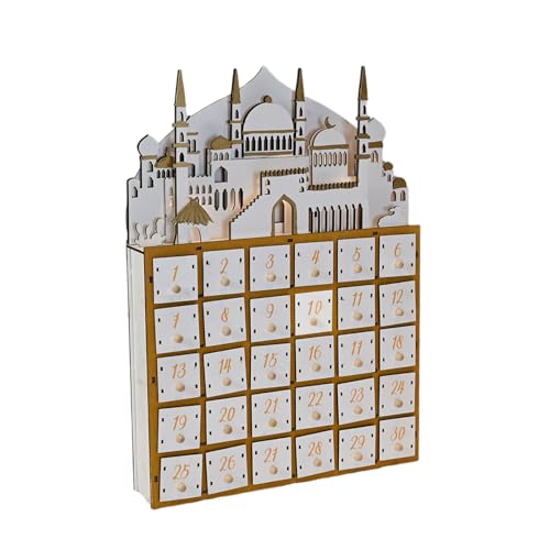 Islamics Home Decors Eid Countdown Kalender 30 Tage Schubladen LED beleuchtet Holz Ramadans Adventskalender für Eid Ornament von YIZITU