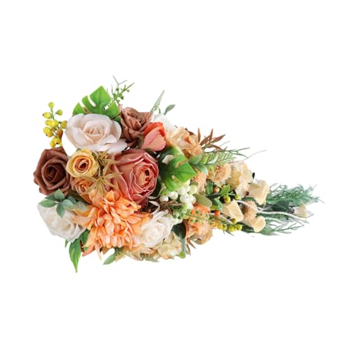 YIZITU Künstliche Rose Kaskadierender Brautstrauß Blumensträuße Für Hochzeit Party Brauthochzeit Modernes Orangefarbenes Thema von YIZITU