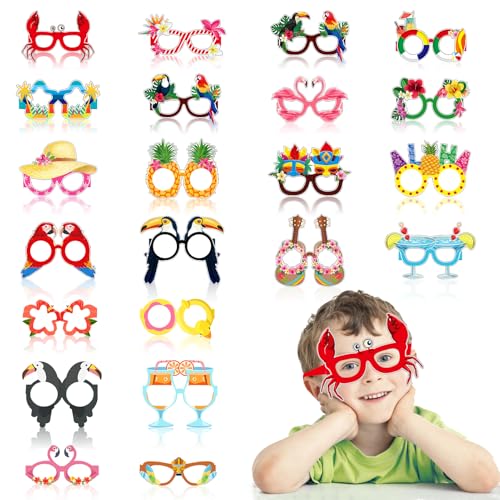 YIZWINS 22 Pcs Hawaii Party Brillen Maske, Hawaii Tropisch Party Brille, Lustige Brillen, Sonnenbrille Lustig, Lustige Hawaii Foto Requisiten Sommer Strand Pool Partybrillen von YIZWINS