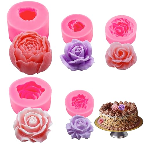 YIZWINS 5 Stücke 3D Silikonform Blumen, 3D Blumen Fondant Formen Silikon, Silikonformen Gießformen Kerzen Form Blume Blühen Rose für Handgefertigte Kuchendekoration, Schokolade, Epoxidguss, Harz von YIZWINS