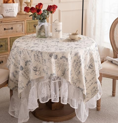 YJDZ Runde Tischdecke im französischen Café-Stil, Vintage-Blumenmuster mit Polyester-Überzug, charmant, langlebig und pflegeleicht, 7,220 x 220 cm von YJDZ