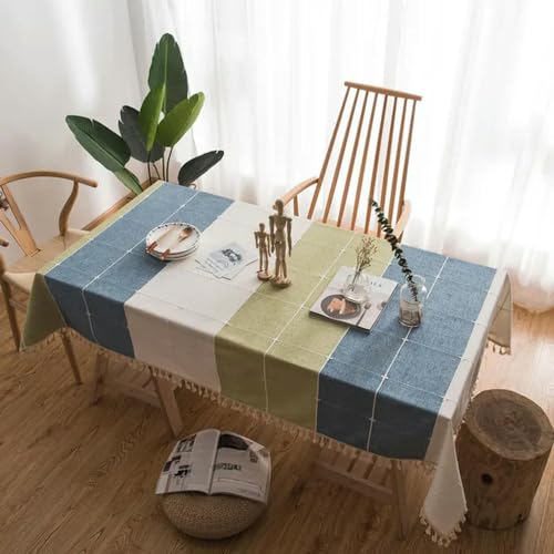 YJHQSS 100–300 cm einfache gestreifte Tischdecke rechteckige Tischdecke mit Quaste weiche staubdichte Tischdecke für Kaffee Schrankbezug Handtuch (Farbe 1 ca. 140 x 200 cm) von YJHQSS