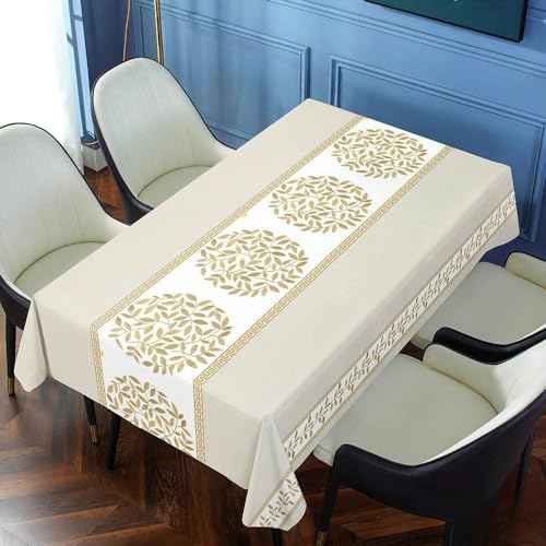 YJHQSS 140–220 cm abwischbare PVC-Tischdecke mit Blumenmuster in Blau und Kaffeebraun rechteckig geblümt für große quadratische Tische Esstisch im Freien zu Hause (Beige 140 x 140 cm) von YJHQSS