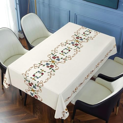 YJHQSS 140–220 cm abwischbare PVC-Tischdecke mit Blumenmuster rechteckig mit Blumenmuster Blau Kaffeebraun für große quadratische Tische Esstisch im Freien Zuhause (Beige Gelb 140 x 220 cm) von YJHQSS