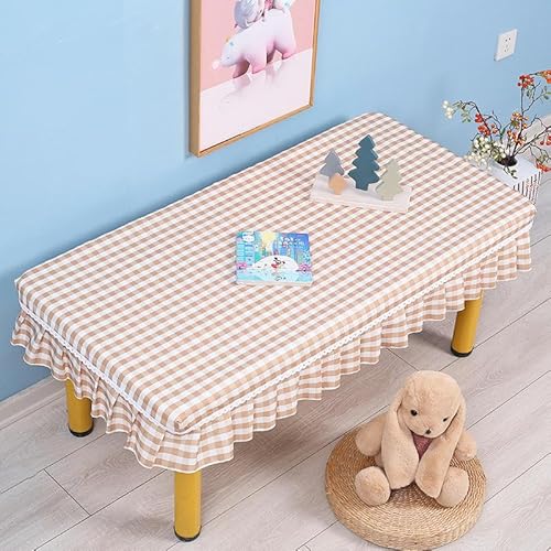 YJHQSS 60–120 cm abwischbare PVC-Tischdecke mit Blumenmuster für den Kindergarten rechteckig geblümt für große quadratische Esstische Tischdecke mit Rüschen (Gitterkaffee) von YJHQSS