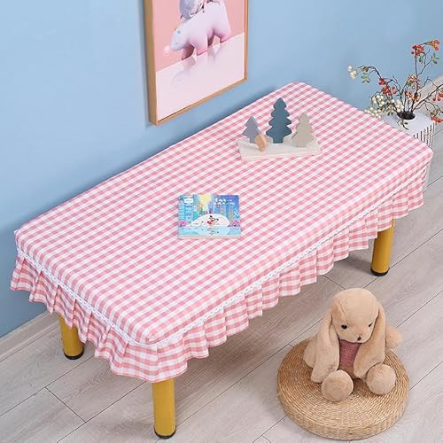 YJHQSS 60–120 cm abwischbare PVC-Tischdecke mit Blumenmuster für den Kindergarten rechteckig geblümt für große quadratische Esstische Tischdecke mit Rüschen (Gitterpulver) von YJHQSS