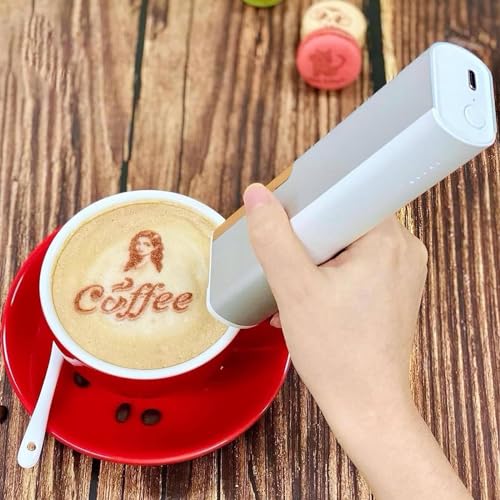 Mini-Tintenstrahldrucker, tragbarer Tintenstrahldrucker für Lebensmittel, kabelloser WiFi-Tintenstrahlstift für Lebensmittel mit App-Steuerung, für Kaffee, Kuchen, Schokolade, DIY-Dekoration, Braun von YJKKZQLB