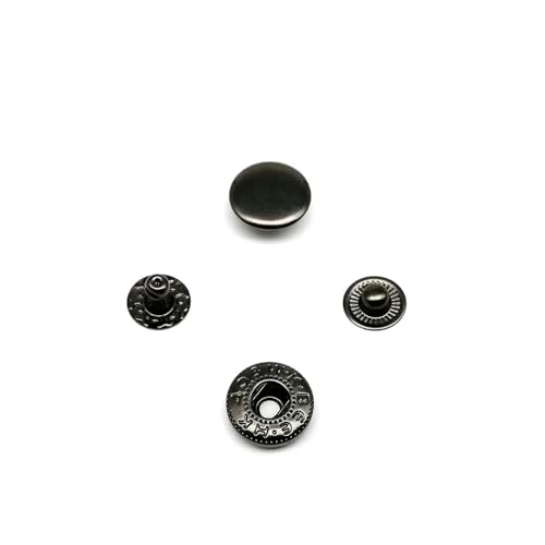 25 Sets 10 mm 12,5 mm 15 mm #633 655 831 201 Metall-Druckknopf-Nieten für Ledertaschen, Kleidung, Jacken, Mäntel, Reparaturwerkzeug, Pistolenschwarz, 655 von YJMYZ