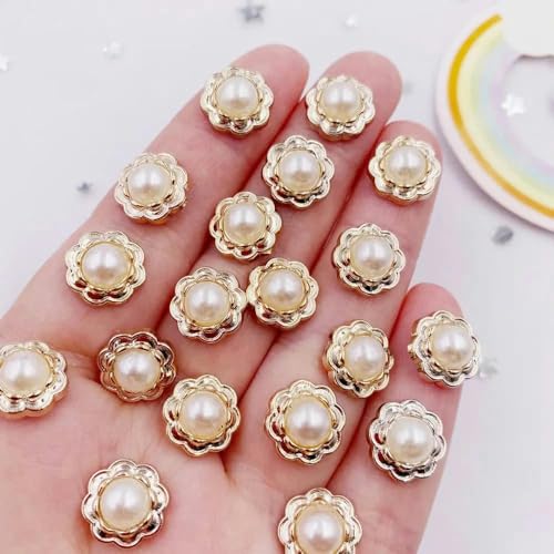 30 Stück goldene Farbe Acryl Blume Runde Perle Flatback Strass Knöpfe Applikationen DIY Ornament Handwerk Zubehör-1 von YJMYZ