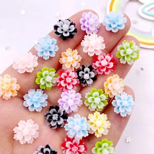 50 Stück 12 mm Harz Doppelschicht Candy Farbe Flatback Blume Strass Scrapbook Hochzeit Knöpfe Applikationen Basteln DIY Nail Art-gemischt von YJMYZ