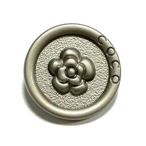 6 Stück 23,0 mm Metallperlen-Nähknöpfe mit fünf Buchstaben und Blumenmuster für Kleidung, Mantel, Rock, Kleidungszubehör, hohe Qualität, Golden-I-23,0 mm von YJMYZ