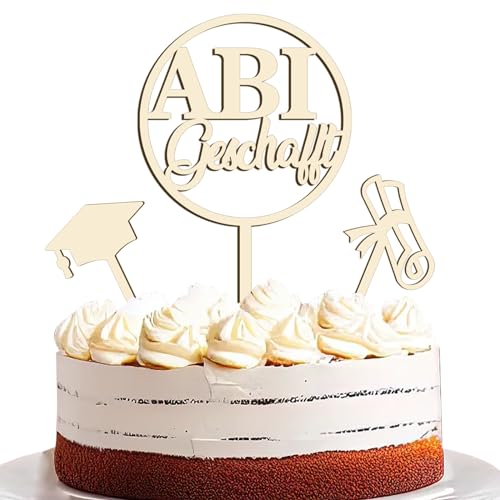 2024 ABI Tortendeko,Cake Topper Abitur aus Holz,Bestandene Prüfung Cupcake Deko Tortenstecker Abschlussfeier Graduation Party Deko Geschenke von YJSDDNTY