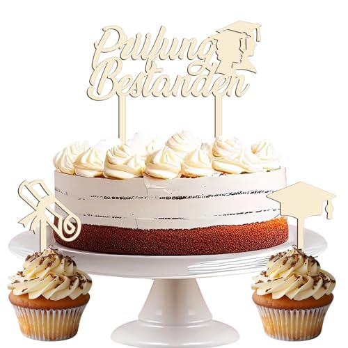 3pcs Cake Topper :Prüfung Bestanden Tortendeko Holz, Torten Cupcake Topper Kuchendeko Abschluss Abschlussfeier Gratulation Abitur Abi 2024 Bachelor Geschenk von YJSDDNTY