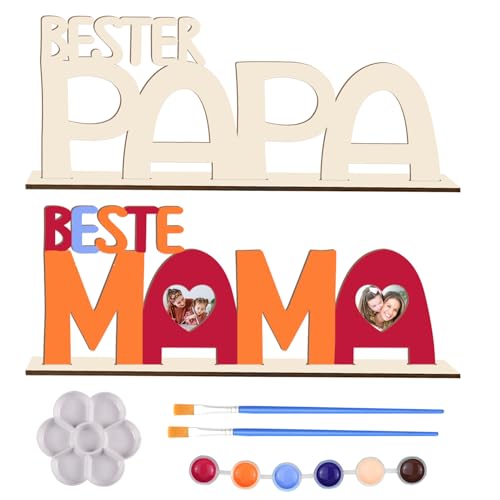 YJSDDNTY MAMA PAPA Geschenk Holzbuchstaben Bastelset Holz Bilderrahmen, Papa Mama Geburtstagsgeschenk Holznamen Bemalen Fotos für Mutter Vater Geburtstag Vatertag Muttertag Geschenk von YJSDDNTY