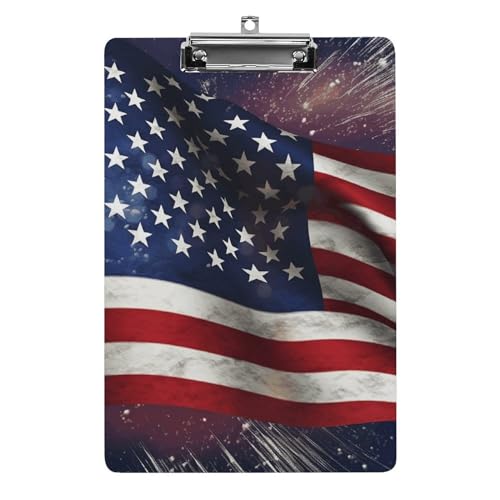 Klemmbrett A4, hält 100 Blatt, Motiv: USA-Flagge, Acryl-Klemmbrett, Büro-Klemmbrett, Büro-Klemmbrett, Büro-Klemmbrett, Clip, Lehrertafel, Clip von YJWANDL