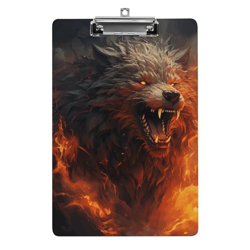 Klemmbrett A4, hält 100 Blatt, Wilder Wolf im Feuer, Druck-Acryl-Klemmbrett, Büro-Klemmbrett, Business-Board, Clip, Lehrertafel, Clip von YJWANDL