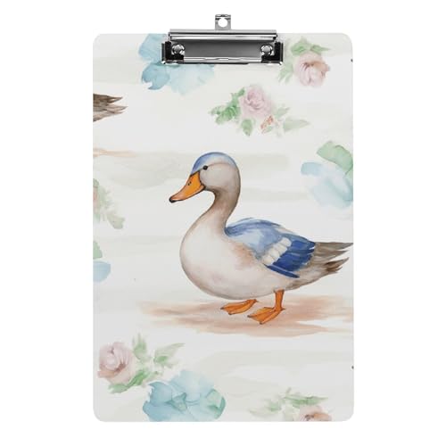 YJWANDL A4-Klemmbrett für 100 Blatt, Aquarell-Enten-Druck, Acryl-Klemmbrett, Büro-Klemmbrett, Business-Board, Clip, Lehrerbrett, Clip, Stil von YJWANDL