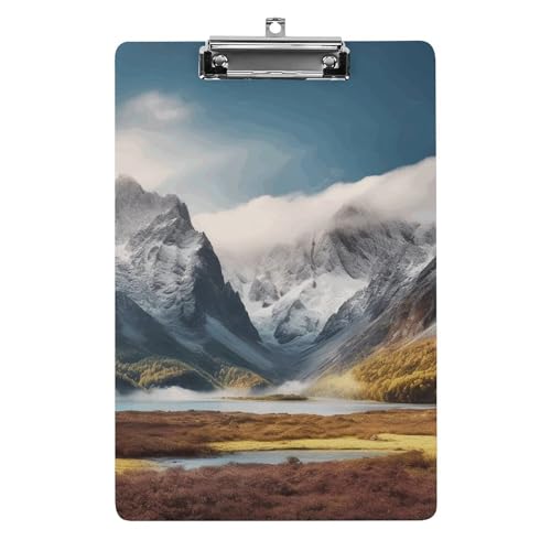 YJWANDL A4-Klemmbrett für 100 Blatt, Reise-Berglandschaft, Druck-Acryl-Klemmbrett, Büro-Klemmbrett, Business-Board, Clip, Lehrertafel, Clip, Stil von YJWANDL