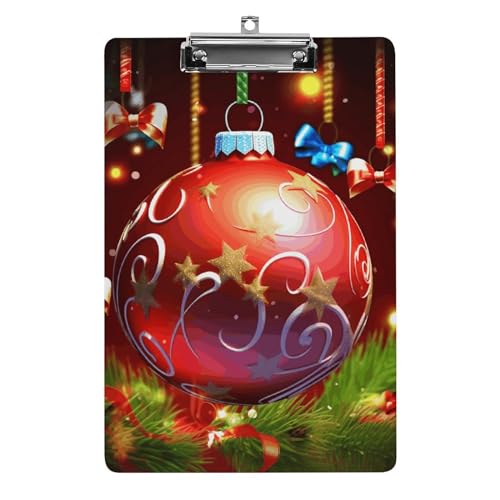 YJWANDL A4-Klemmbrett für 100 Blatt, Weihnachtsball-Druck, Acryl-Klemmbrett, Büro-Klemmbrett, Business-Board, Clip, Lehrerbrett, Clip, Stil von YJWANDL