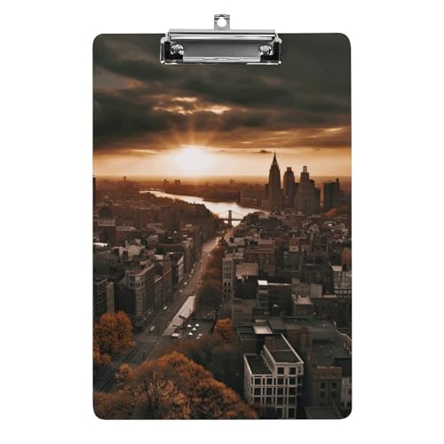 YJWANDL Klemmbrett A4, hält 100 Blatt, Motiv: York City Sonnenuntergang, Bilddruck, Acryl-Klemmbrett, Büro-Klemmbrett, Business-Board, Clip, Lehrertafel, Clip, Stil von YJWANDL