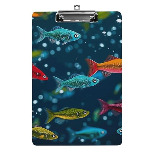 YJWANDL Klemmbrett A4, hält 100 Blatt, Unterwasser-Klemmbrett, bunte Minnows Druck, Acryl, Büro-Klemmbrett, Business-Board, Clip, Lehrerbrett, Clip, Stil von YJWANDL