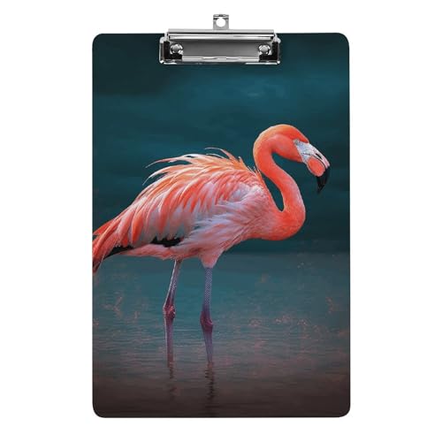 YJWANDL Klemmbrett A4, hält 100 Blatt, lebendiger Flamingo-Druck, Acryl-Klemmbrett, Büro-Klemmbrett, Business-Board, Clip, Lehrerbrett, Clip, Stil von YJWANDL