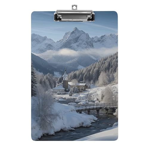 YJWANDL Klemmbrett A4 Hält 100 Blatt, Winterlandschaft in den Bayerischen Alpen Druck Acryl Klemmbrett Büro Klemmbrett Business Board Clip Lehrertafel Clip, Stil von YJWANDL