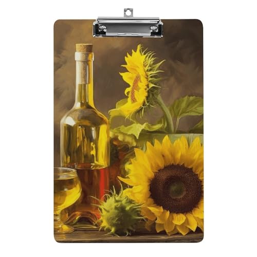 YJWANDL Klemmbrett A4 für 100 Blatt, Weinrot mit gelbem Sonnenblumendruck, Acryl-Klemmbrett, Büro-Klemmbrett, Business-Board, Clip, Lehrertafel, Clip, Stil von YJWANDL