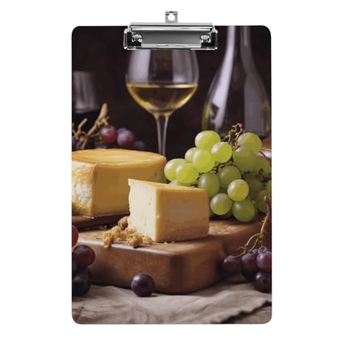 YJWANDL Klemmbrett A4 für 100 Blatt, Weißwein, Käse, Kuchen, Trauben, Druck, Acryl-Klemmbrett, Büro-Klemmbrett, Business-Board, Clip, Lehrerbrett, Clip, Stil von YJWANDL