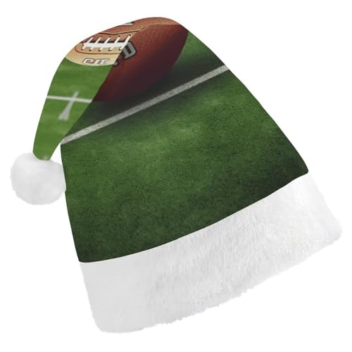 YJWANDL Weiche und gemütliche Weihnachtsmütze, American Football Field Ball Sport Print Weihnachten Spaß Hut perfekte Nikolausmütze für Feiertage und Winterfeiern von YJWANDL