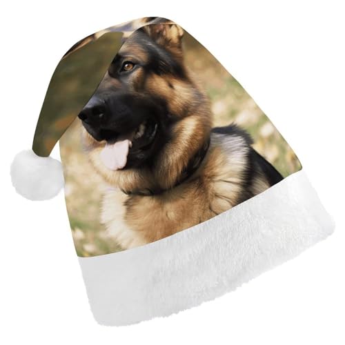 YJWANDL Weiche und gemütliche Weihnachtsmütze, Tier-Deutscher Schäferhund, lustige Weihnachtsmütze, perfekte Weihnachtsmütze für Feiertage und Winterfeiern von YJWANDL