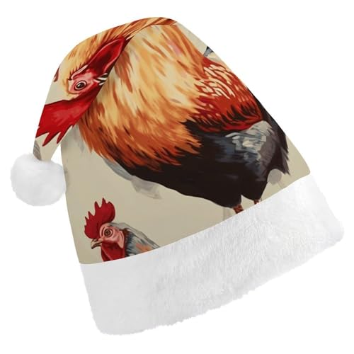 YJWANDL Weiche und gemütliche Weihnachtsmütze, Tierkunst, Huhngemälde, Druck, Weihnachtsmütze, perfekte Weihnachtsmütze für Feiertage und Winterfeiern von YJWANDL