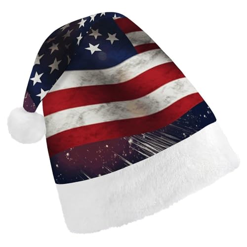 YJWANDL Weiche und gemütliche Weihnachtsmütze, USA-Flagge, lustiger Weihnachtsmütze, perfekte Weihnachtsmütze für Feiertage und Winterfeiern von YJWANDL