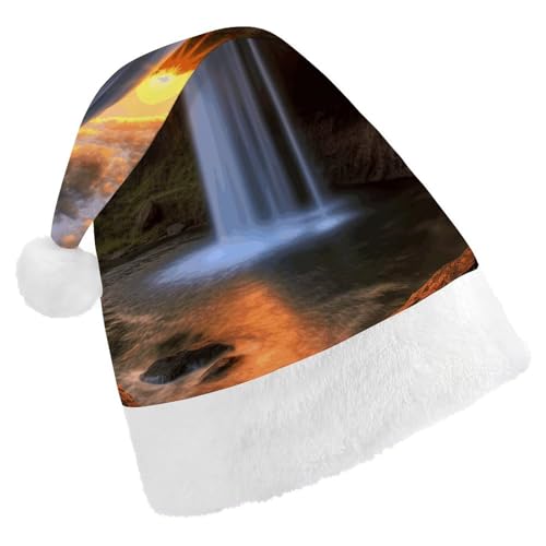 YJWANDL Weiche und gemütliche Weihnachtsmütze, Wasserfall bei Sonnenuntergang, lustiger Weihnachtsmütze, perfekte Weihnachtsmütze für Feiertage und Winterfeiern von YJWANDL