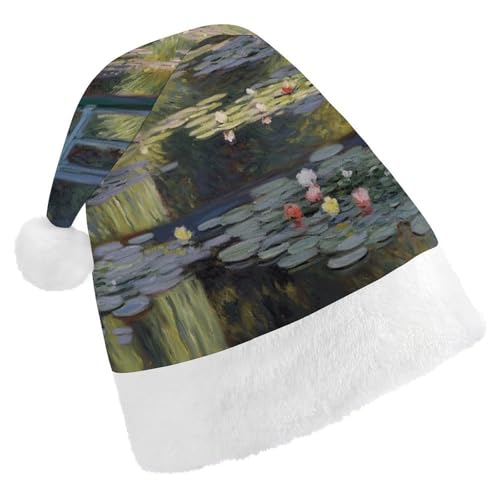 YJWANDL Weiche und gemütliche Weihnachtsmütze, Wasserlilien-Teich-Druck, Weihnachtsmütze, perfekte Weihnachtsmütze für Feiertage und Winterfeiern von YJWANDL