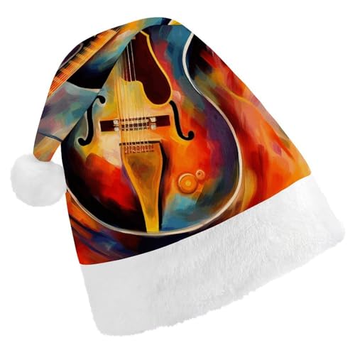 YJWANDL Weiche und gemütliche Weihnachtsmütze, abstrakter Aquarell-Gitarrendruck, Weihnachtsmütze, perfekte Weihnachtsmütze für Feiertage und Winterfeiern von YJWANDL