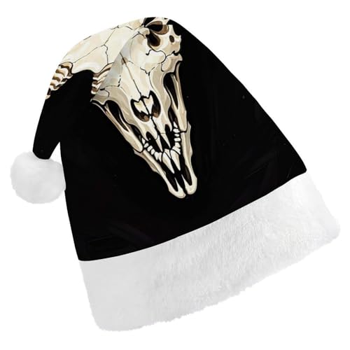 YJWANDL Weiche und gemütliche Weihnachtsmütze, ein gotischer Ziegen-Totenkopf-Druck, Weihnachtsmütze, perfekte Weihnachtsmütze für Feiertage und Winterfeiern von YJWANDL