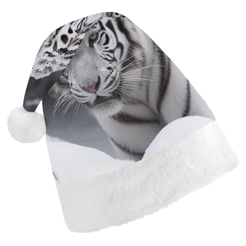 YJWANDL Weiche und gemütliche Weihnachtsmütze, weißer Tiger im Schnee, lustige Weihnachtsmütze, perfekte Weihnachtsmütze für Feiertage und Winterfeiern von YJWANDL