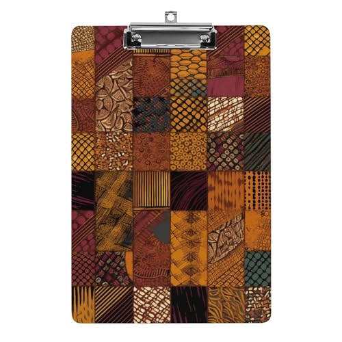 A4-Klemmbrett für 100 Blatt, afrikanischer Stil, Patchwork-Druck, Acryl-Klemmbrett, Büro-Klemmbrett für Restaurants, Unternehmen, im Freien von YJWANDO