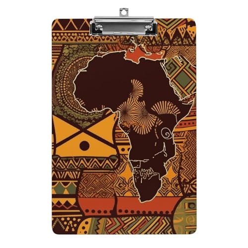 A4-Klemmbrett für 100 Blatt afrikanische Landkarte, ethnisches Muster, Acryl-Klemmbrett, Büro-Klemmbrett für Restaurants, Unternehmen, im Freien von YJWANDO