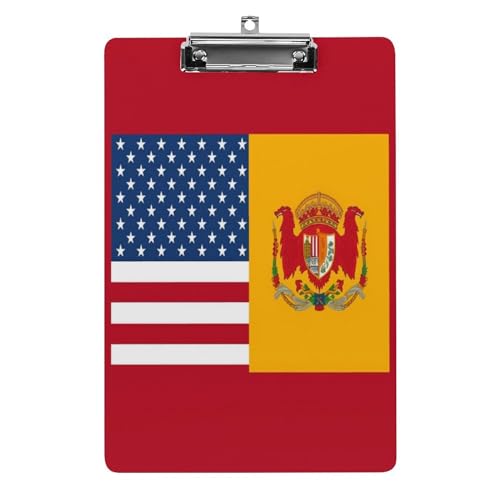 Klemmbrett A4, für 100 Blatt, Motiv: amerikanische Spanien-Flagge, Acryl-Klemmbrett, Büro-Klemmbrett für Restaurants, Unternehmen, im Freien von YJWANDO