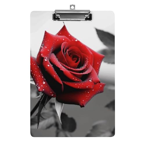 Klemmbrett A4 für 100 Blatt schwarz und weiß rote Rose Druck Acryl Klemmbrett Büro Klemmbrett für Restaurants, Unternehmen, Outdoor von YJWANDO