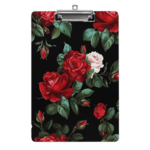 YJWANDO A4-Klemmbrett für 100 Blatt, schöne Rose, Geschenkdruck, Acryl-Klemmbrett, Büro-Klemmbrett für Restaurants, Unternehmen, Outdoor, Stil von YJWANDO