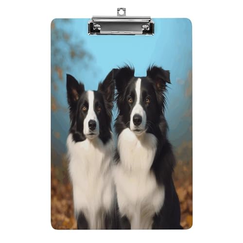 YJWANDO A4-Klemmbrett für 100 Blatt Border Collie-Druck, Acryl-Klemmbrett, Büro-Klemmbrett für Restaurants, Unternehmen, Outdoor, Stil von YJWANDO